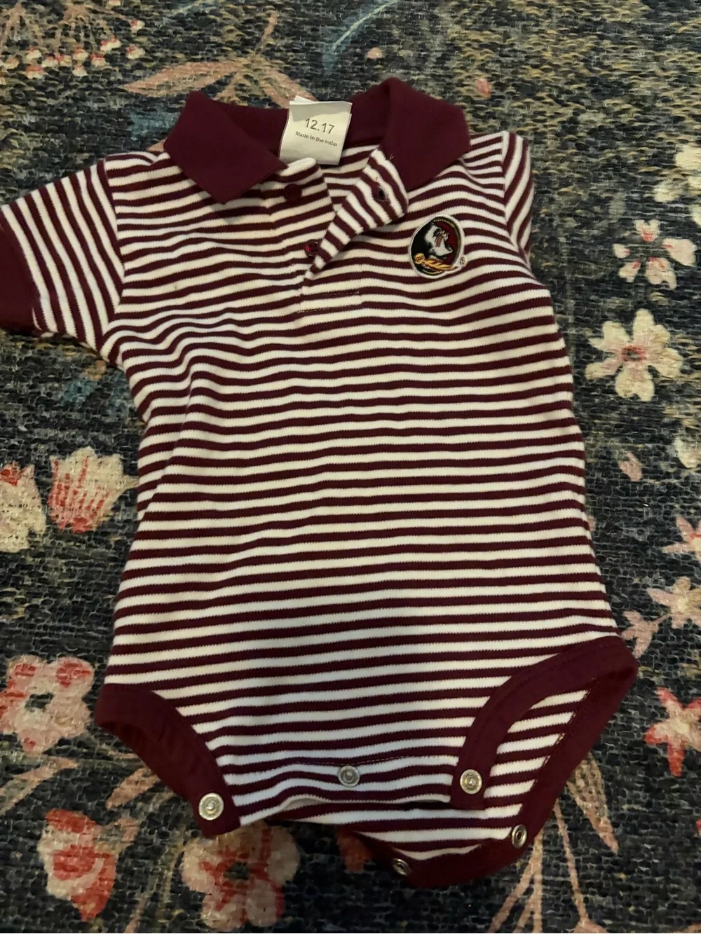 Striped Polo One-Piece in Burgundy and White - Kids